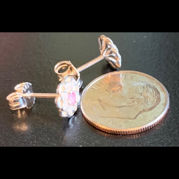 Sterling Sliver Floral Crystal Dahlia Earrings - Picture 7 of 8